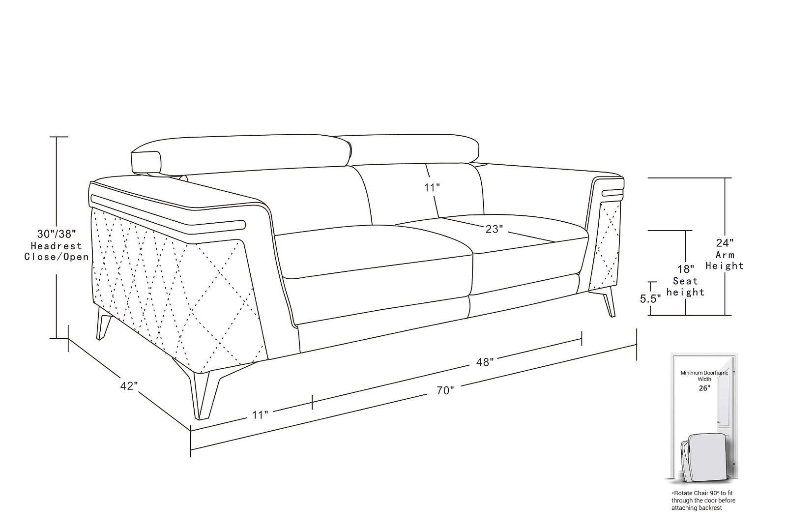 1140 Divanitalia Loveseat with Adjustable Headrest in Top-grain Italian Leather