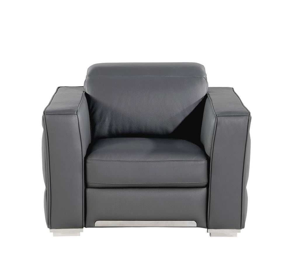 1120 Divanitalia 3-Piece Sofa Set with Adjustable Headrest in Top-grain Italian Leather - Dark Grey - SKU 1120-DK-GREY-3PC - view 9