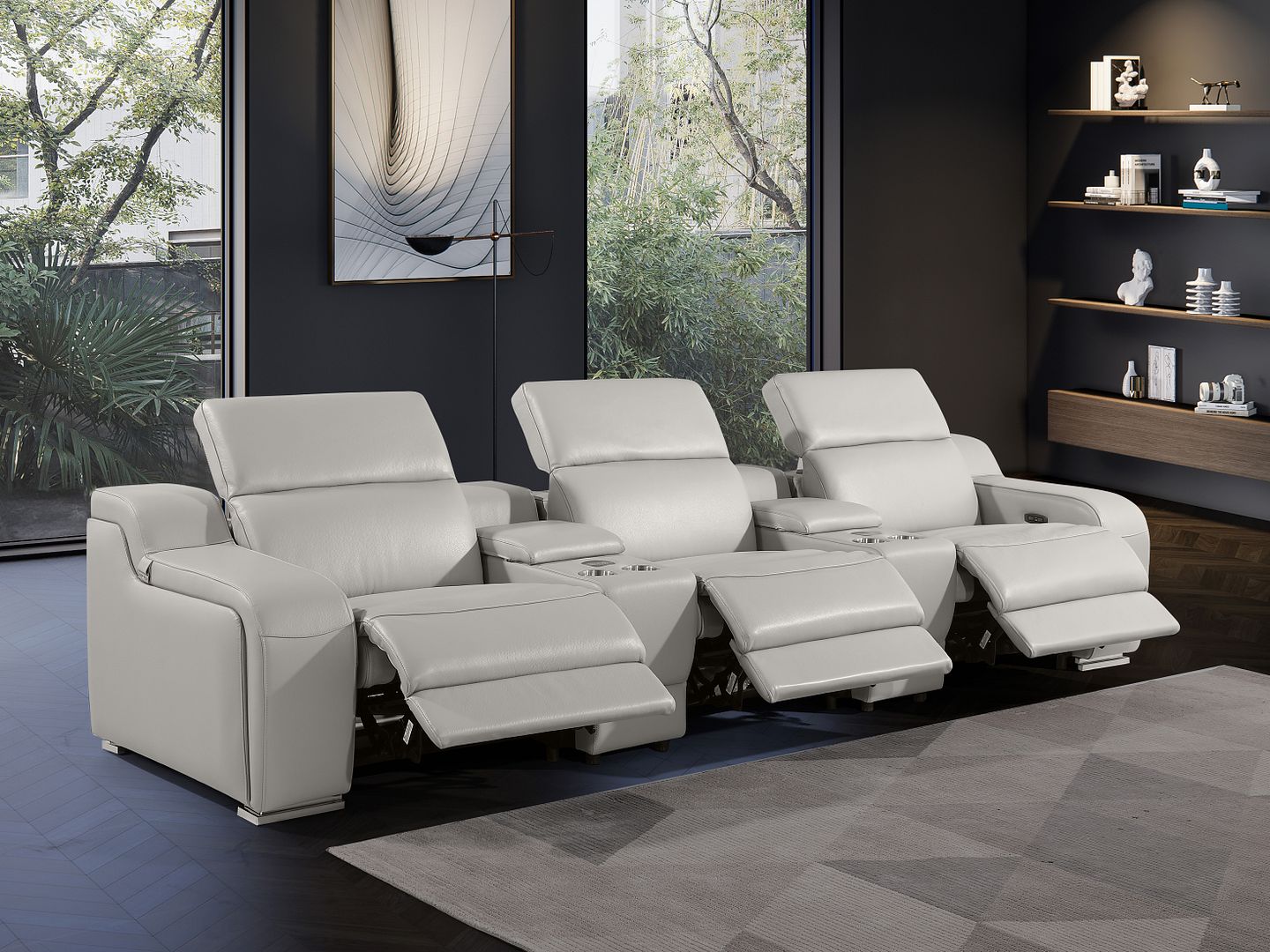 1116 Divanitalia 5-Piece Modular Power Reclining Sofa in Top Grain Italian Leather with 3 Power Recliners & Power Headrests