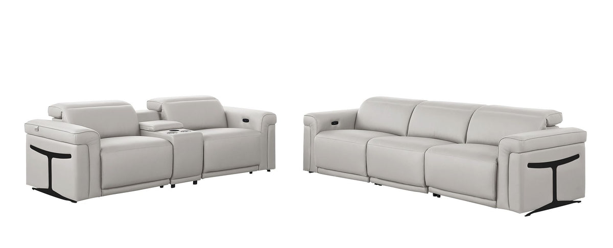 1126 Divanitalia 6-Piece Modular Power Reclining Sofa and Console Loveseat Set in Top Grain Italian Leather with 5 Power Recliners & Power Headrests - Light Grey - SKU 1126-LT_GREY-6.5-HT - view 3