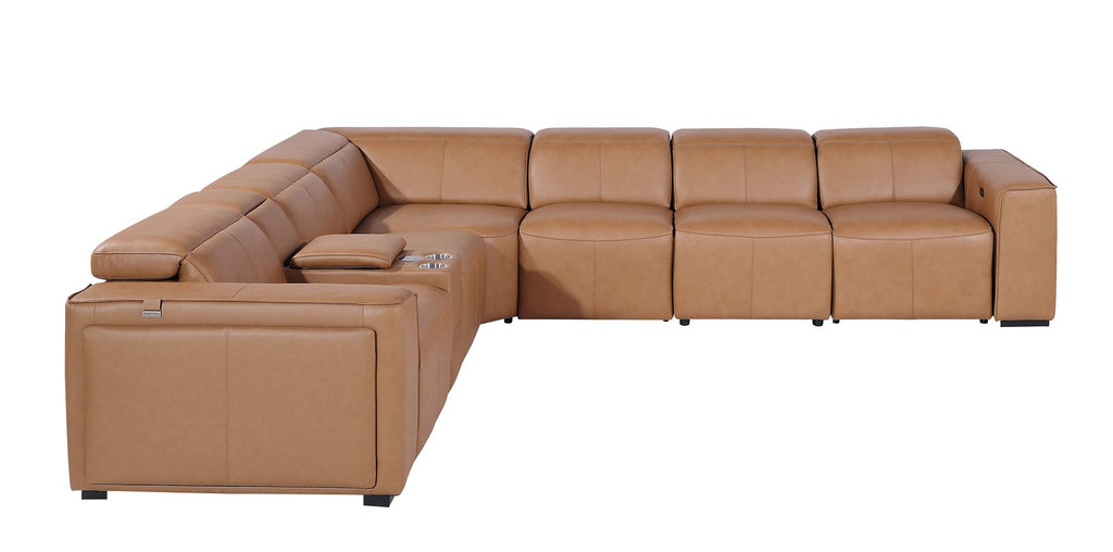 1224 Divanitalia 7-Piece L-Shaped Sectional Sofa in Top Grain Italian Leather with 4 Power Recliners & Power Headrests