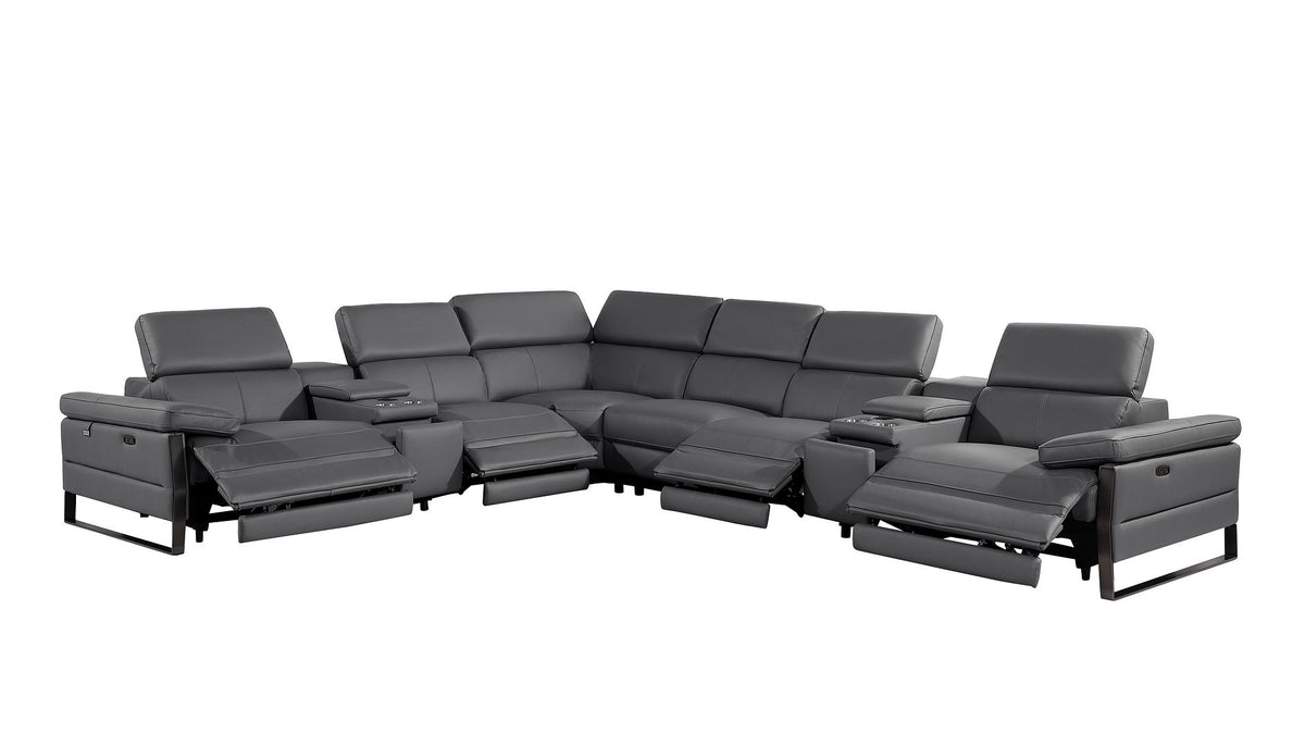 1246 Divanitalia 8-Piece L-Shaped Modular Power Reclining Sectional Sofa with 4 Power Recliners and Power Headrests - Top Grain Italian Leather - Dark Grey - SKU 1246-DK-GREY-8PC-4PWR-SECTIONAL - view 4