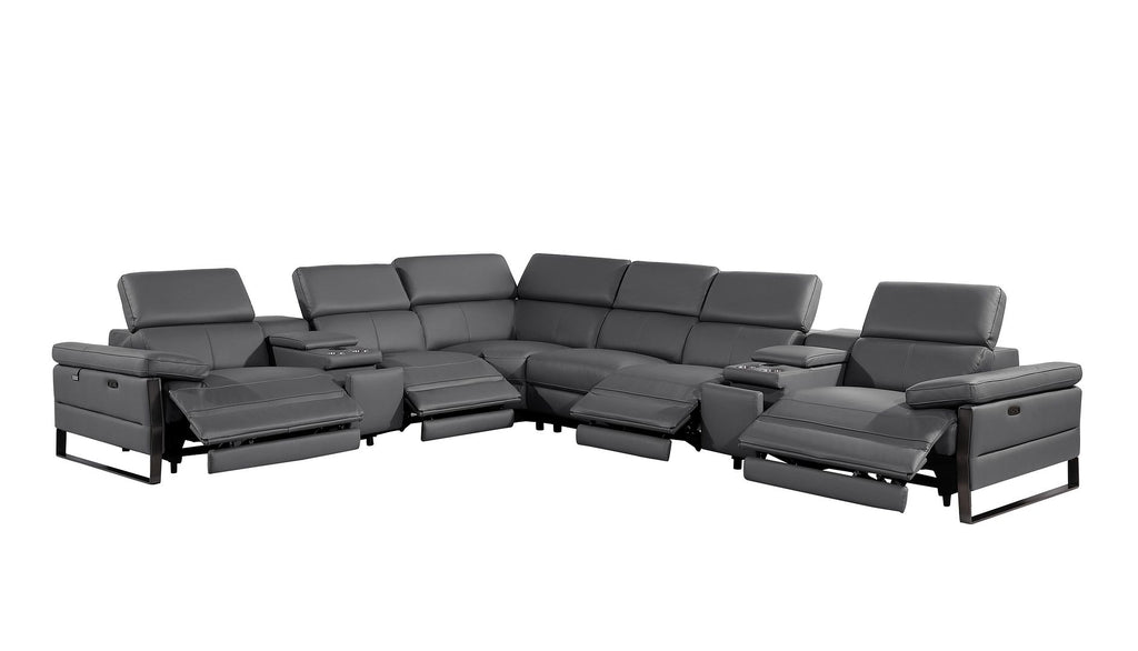 1246 Divanitalia 8-Piece L-Shaped Modular Power Reclining Sectional Sofa with 4 Power Recliners and Power Headrests - Top Grain Italian Leather