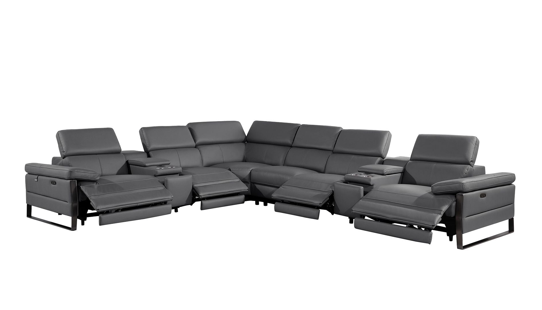 1246 Divanitalia 8-Piece L-Shaped Modular Power Reclining Sectional Sofa with 4 Power Recliners and Power Headrests - Top Grain Italian Leather