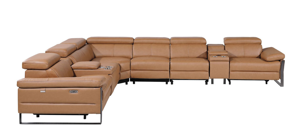 1246 Divanitalia 8-Piece L-Shaped Modular Power Reclining Sectional Sofa with 4 Power Recliners and Power Headrests - Top Grain Italian Leather