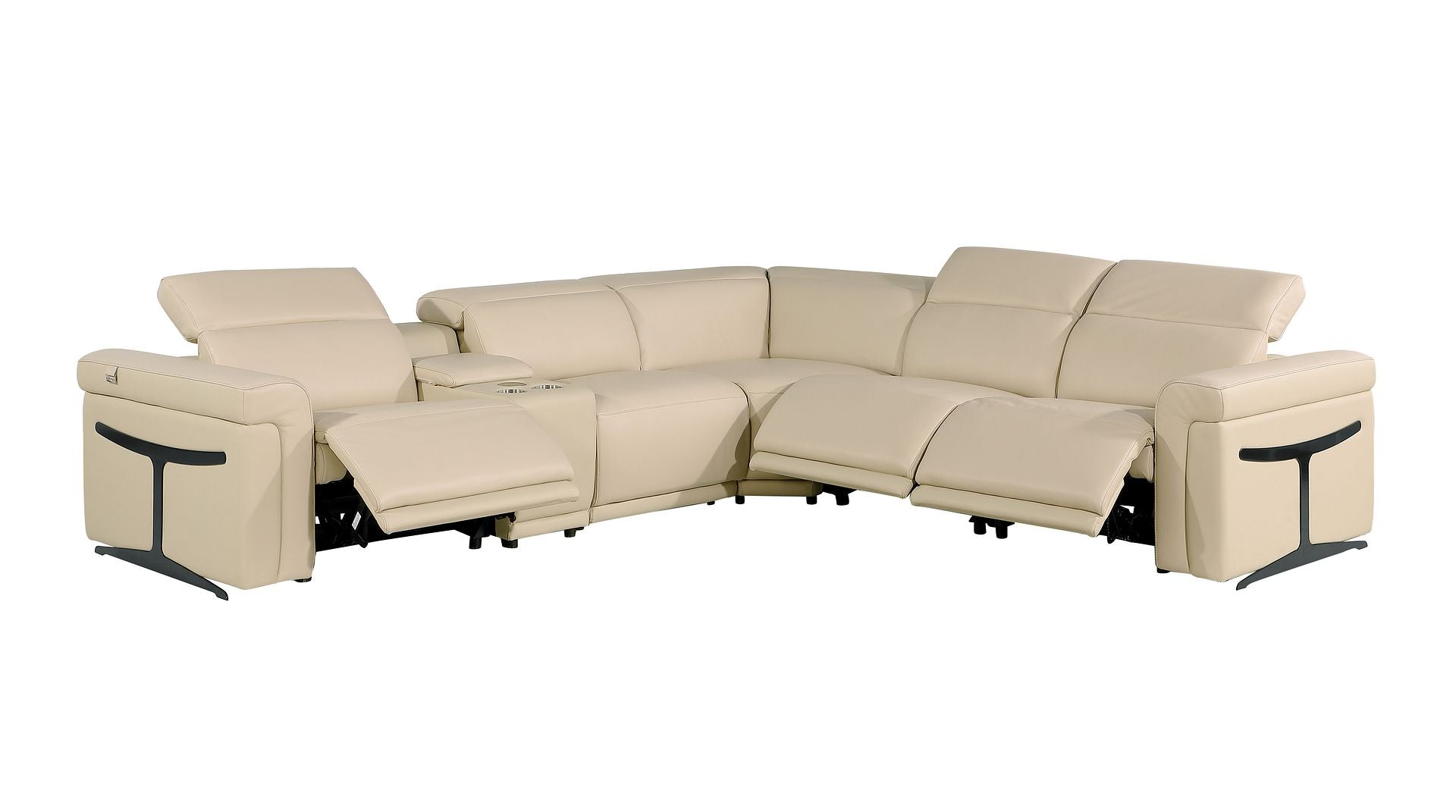 1126 Divanitalia 6-Piece L-Shaped Sectional Sofa in Top Grain Italian Leather with 3 Power Recliners & Power Headrests - Beige - SKU 1126-BEIGE-SEC-6PC-3PWR-SECTIONAL- GROUP - view 3