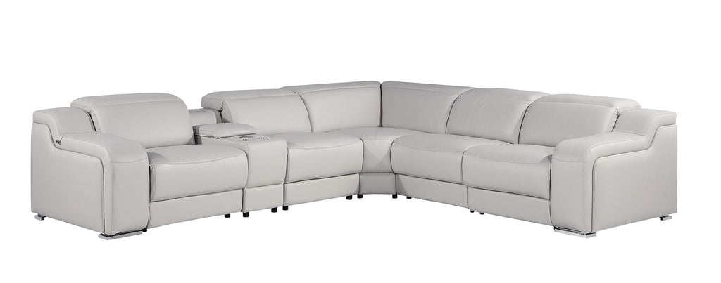 1116 Divanitalia 6-Piece L-Shaped Sectional Sofa in Top Grain Italian Leather with 3 Power Recliners & Power Headrests - Light Grey - SKU 1116-LT-GREY-6PC-3PWR-SECTIONAL- GROUP - view 2