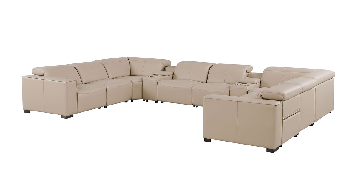 1208 10 Piece U-Shaped Leather Sectional Sofa with 4 Power Recliners & Power Headrest - Beige - SKU 1208-BEIGE-10PC-4PWR-U-SECTIONAL-GROUP - view 5