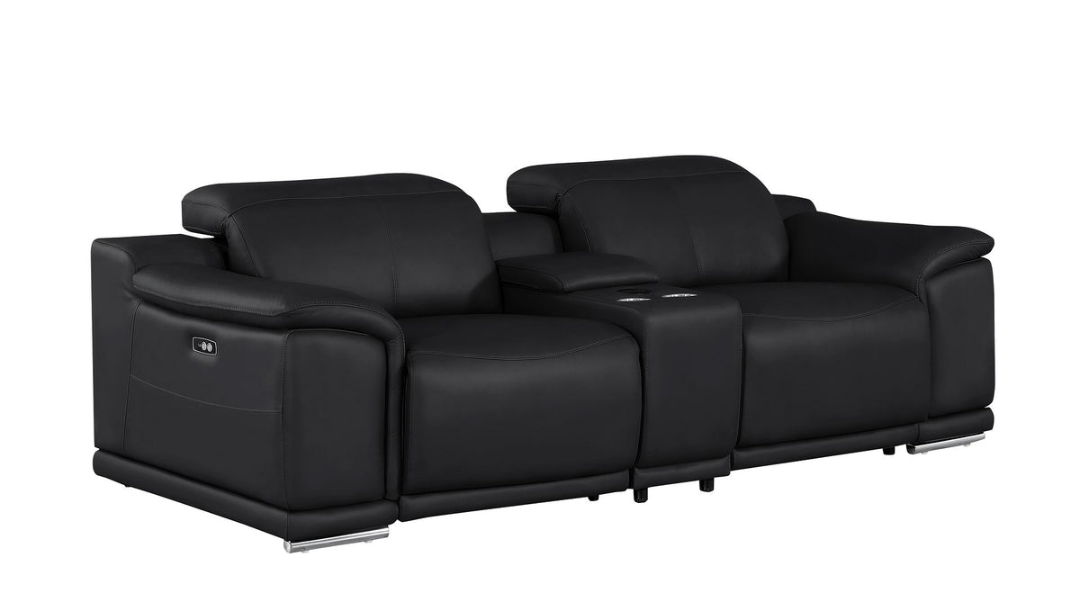 2679 Power Reclining Sofa, Console Loveseat & Chair Set in Genuine Leather - 6 Recliners - Black - SKU 2679-BLACK-7.6-HT-3PC - view 4