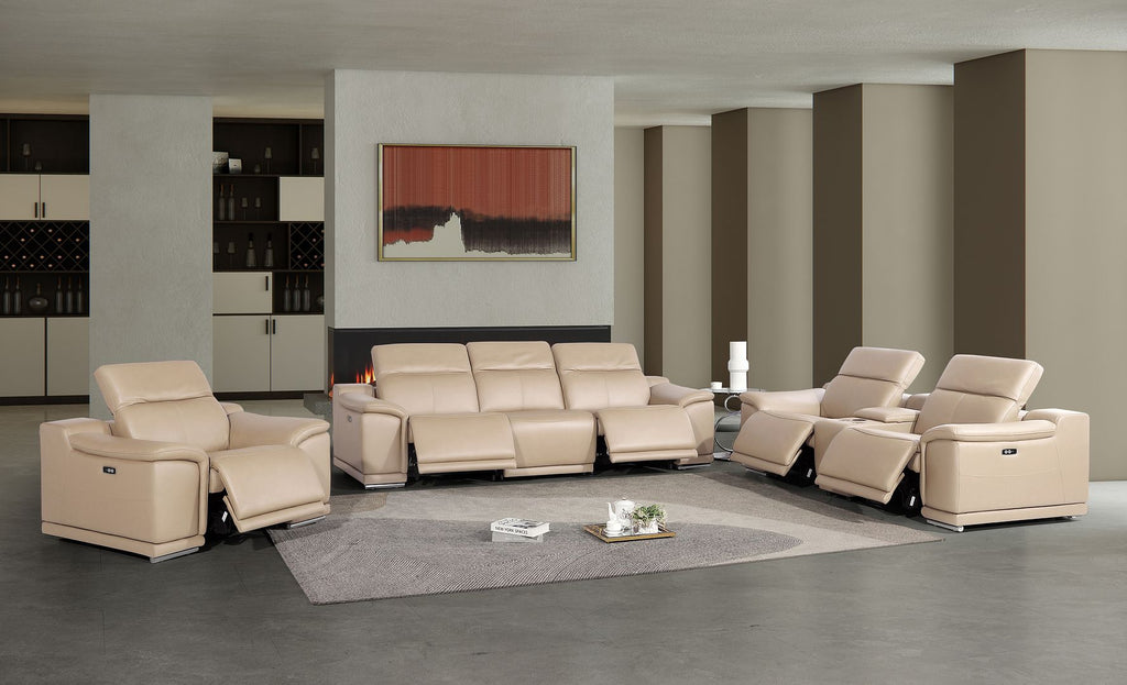 2679 Power Reclining Sofa, Console Loveseat & Chair Set in Genuine Leather - 5 Recliners - Beige - SKU 2679-BEIGE-7.5-HT-3PC - view 2