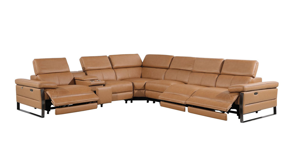 1246 Divanitalia 7-Piece L-Shaped Modular Power Reclining Sectional Sofa with 3 Power Recliners and Power Headrests - Top Grain Italian Leather