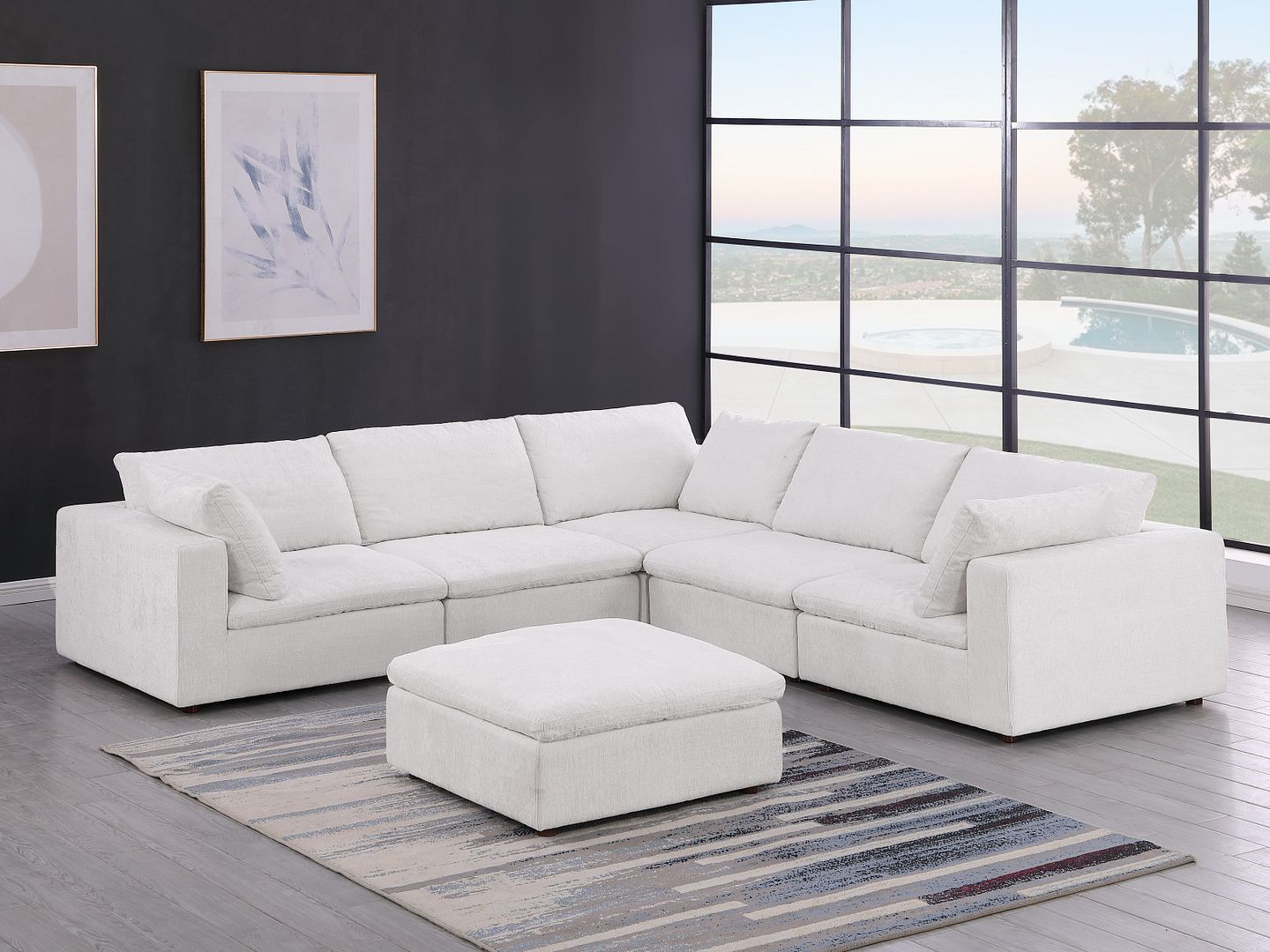1100 Divanitalia 6-Piece L-Shaped Sectional Sofa - Top-grain Italian Leather - Pearl
