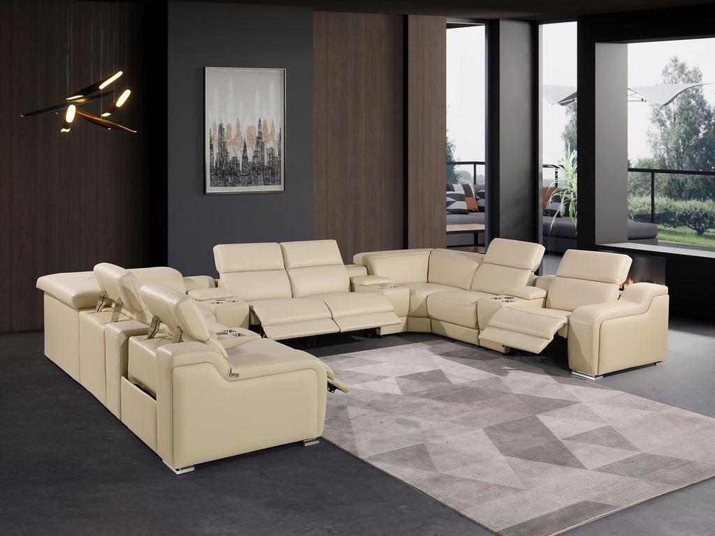 1116 Divanitalia 12-Piece U-Shaped Sectional Sofa in Top Grain Italian Leather with 4 Power Recliners & Power Headrests