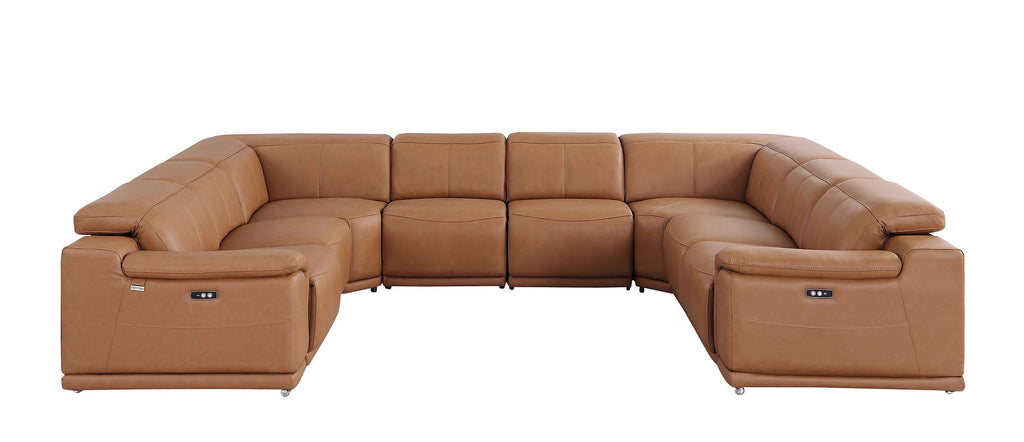 9762 Divanitalia 8-Piece U-Shaped Top Grain Italian Leather Sectional Sofa with 4 Power Recliners