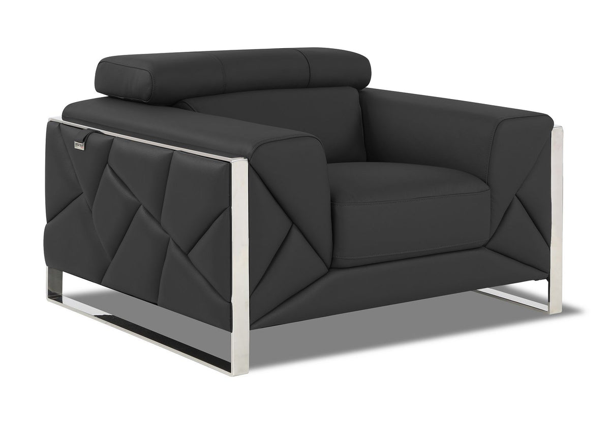 903 Divanitalia Chair with Adjustable Headrest in Top-grain Italian Leather - Dark Grey - SKU 903-CH-DARK GRAY - view 2