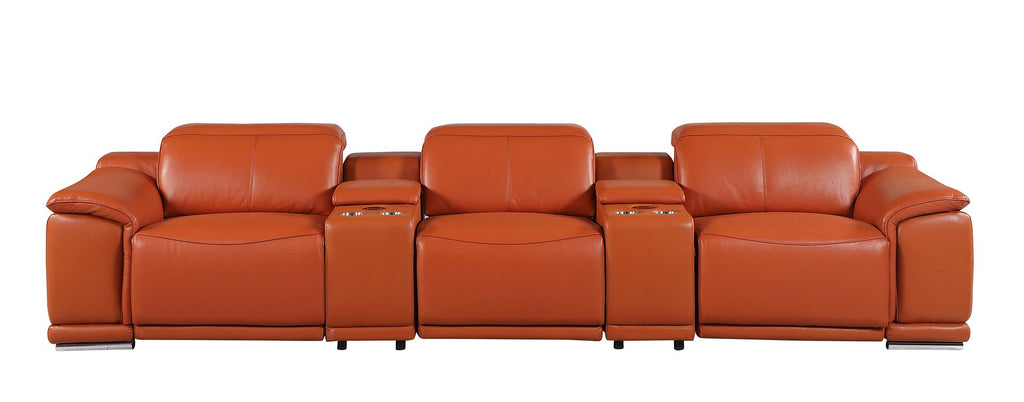 9762 Divanitalia 5-Piece Modular Power Reclining Sofa and Loveseat Set with 3 Power Recliners in Top Grain Italian Leather