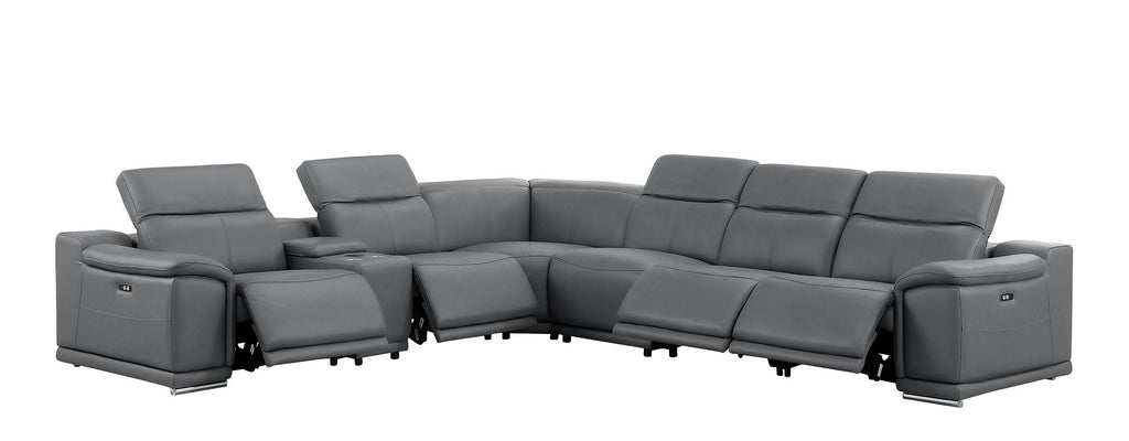 2679 7-Piece L-Shaped Power Reclining Sectional Sofa in Genuine Leather - 4 Recliners