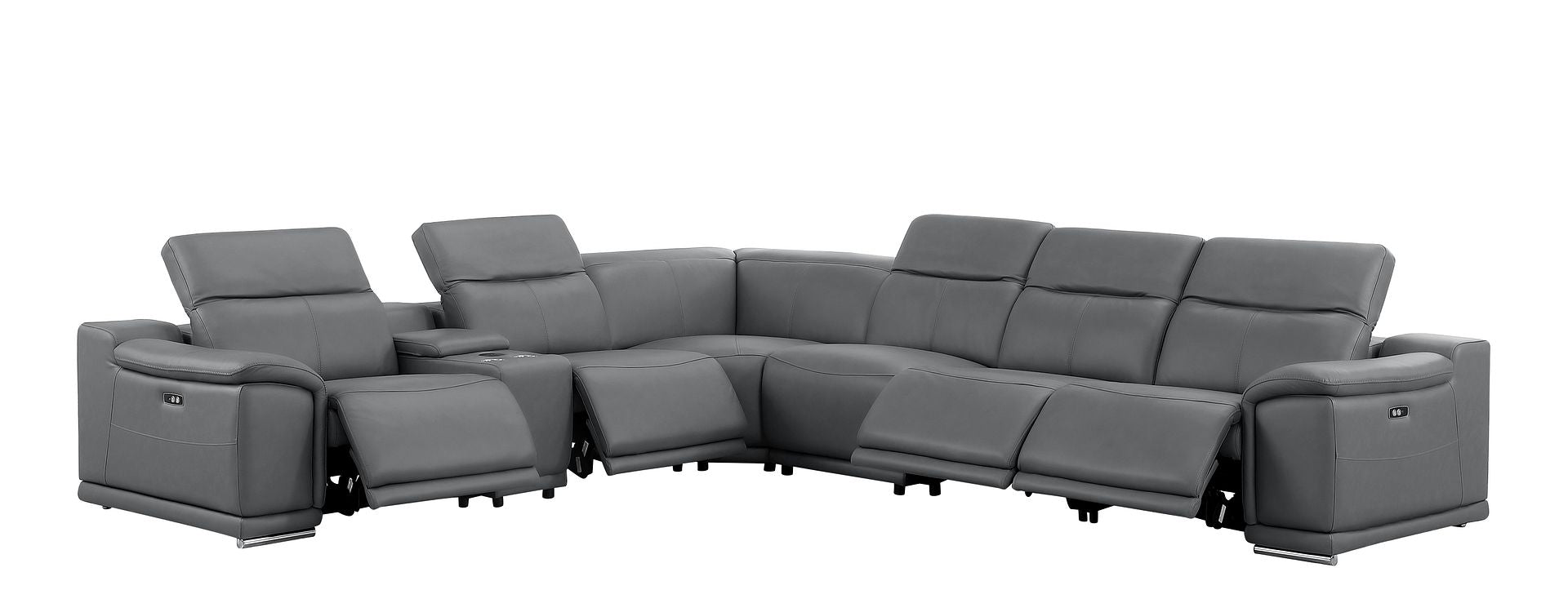 2679 7-Piece L-Shaped Power Reclining Sectional Sofa in Genuine Leather - 4 Recliners