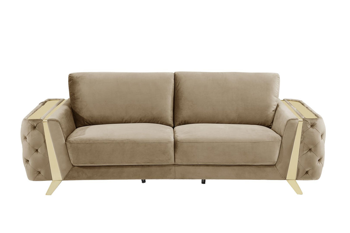 1051 Divanitalia Beige 2-Piece Sofa Set in Velvet Fabric - Cream - SKU 1051-BEIGE-3PC - view 3