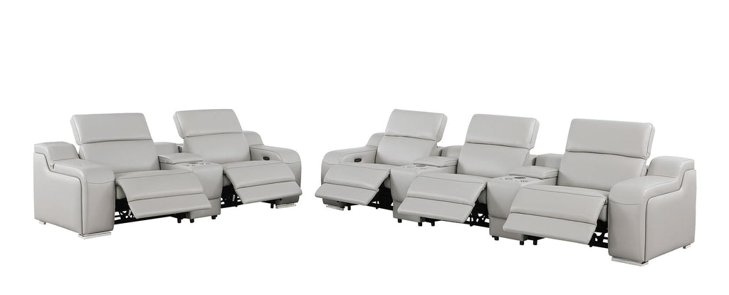 1116 Divanitalia 8-Piece Modular Power Reclining Sofa & Loveseat Set in Top Grain Italian Leather with 5 Power Recliners & Power Headrests - Light Grey - SKU 1116-LT-GREY-8.5-HT - view 5