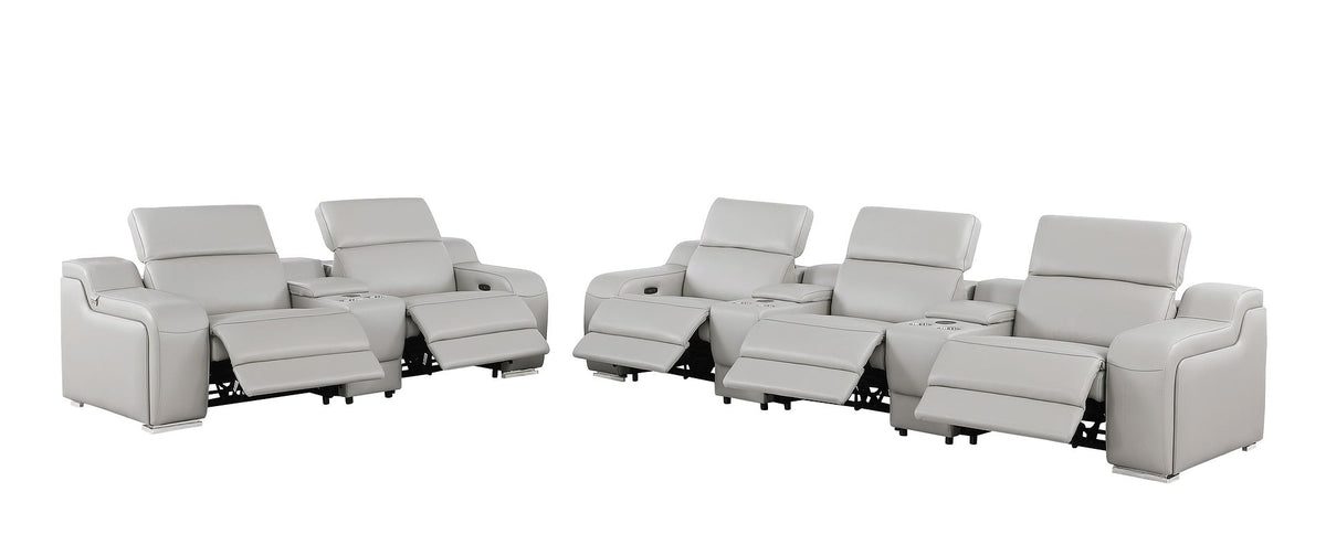 1116 Divanitalia 8-Piece Modular Power Reclining Sofa & Loveseat Set in Top Grain Italian Leather with 5 Power Recliners & Power Headrests - Light Grey - SKU 1116-LT-GREY-8.5-HT - view 5