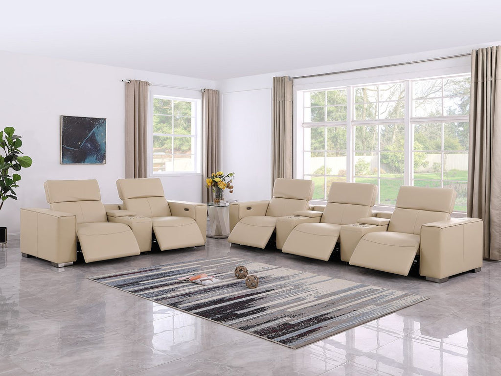 1208 Modular Leather Sofa & Loveseat with 6 Recliners and Power Headrests - Beige - SKU 1208-BEIGE-8.5-HT - view 2