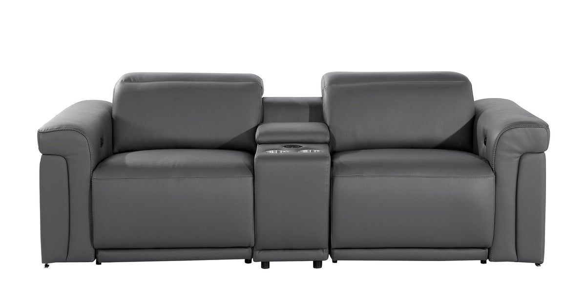 1126 Divanitalia 3-Piece Modular Power Reclining Loveseat in Top Grain Italian Leather with 2 Power Recliners & Power Headrests - Dark Grey - SKU 1126-DK_GREY-3.2-HT - view 3