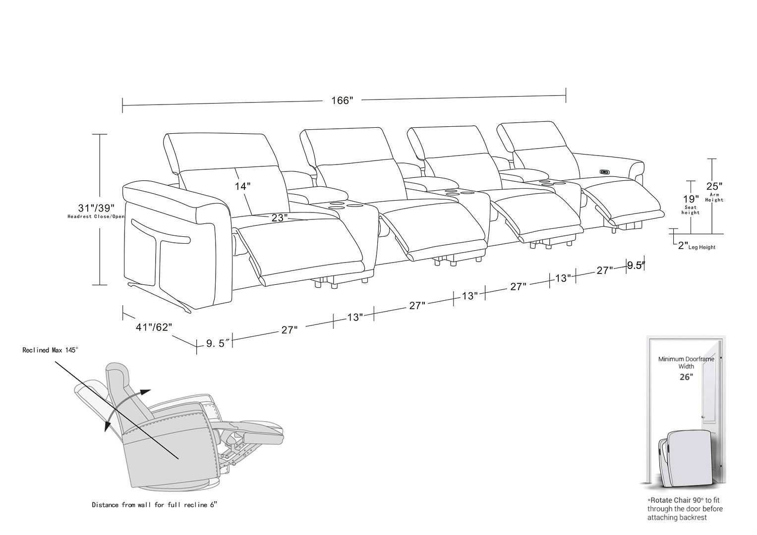1126 Divanitalia 7-Piece Modular Power Reclining Sofa in Top Grain Italian Leather with 4 Power Recliners & Power Headrests - Light Grey - SKU 1126-LT_GREY-7.4-HT - view 16