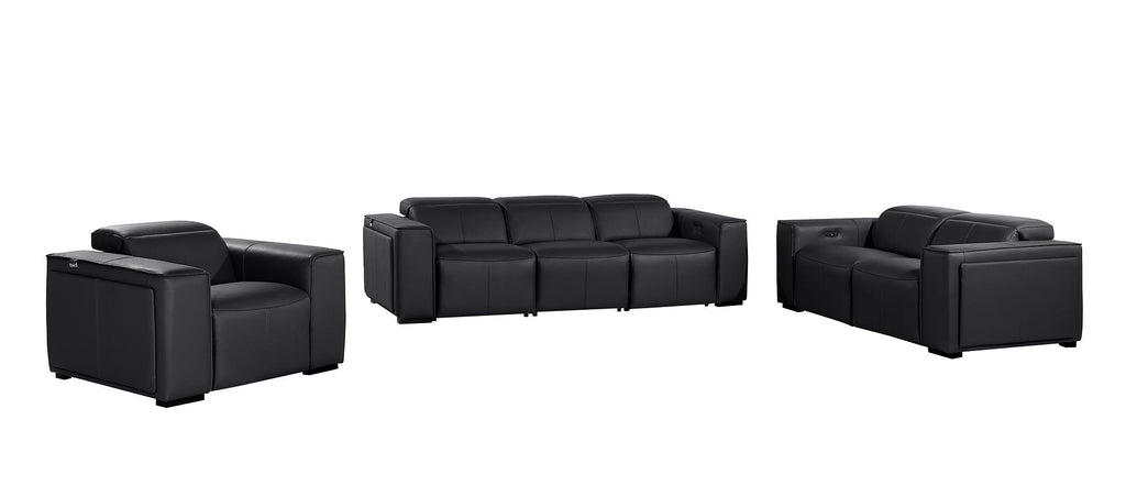 1224 Divanitalia 6-Piece Modular Power Reclining Sofa, Loveseat & Chair Set in Top Grain Italian Leather with 5 Power Recliners & Power Headrests - Black - SKU 1224-BLACK-6.5-HT-3PC - view 3