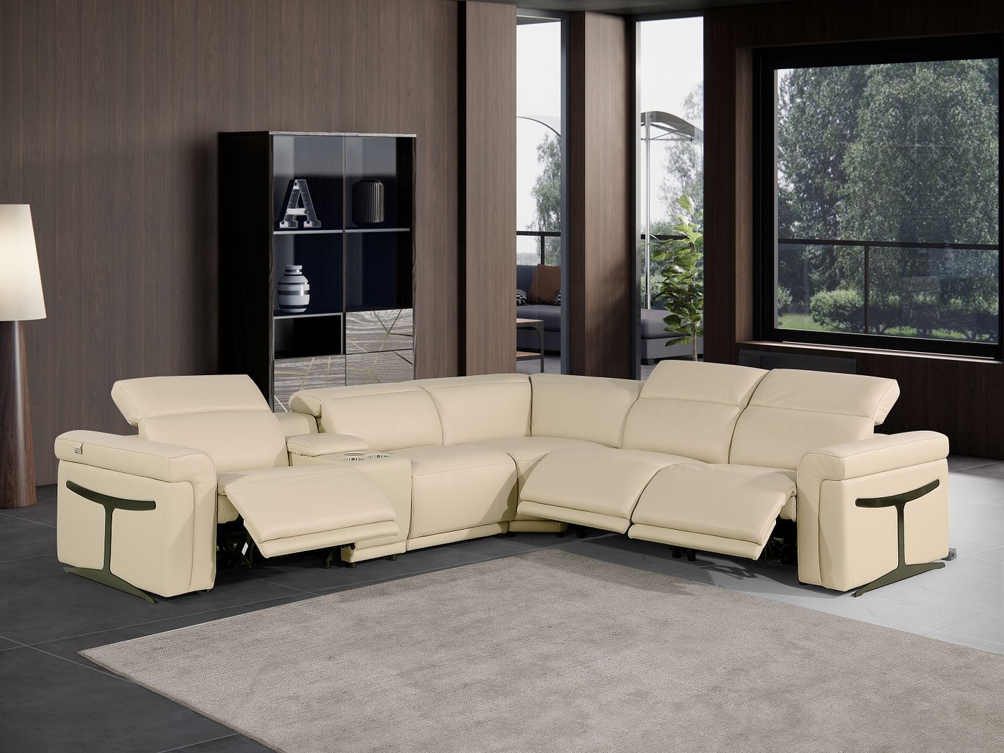 1126 Divanitalia 6-Piece L-Shaped Sectional Sofa in Top Grain Italian Leather with 3 Power Recliners & Power Headrests - Beige