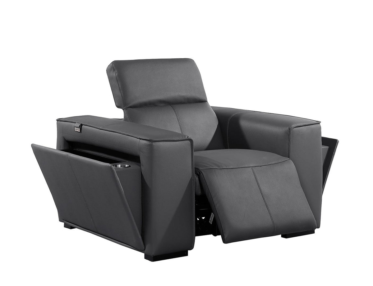 1126 Divanitalia Top Grain Italian Leather Power Reclining Chair with Power Headrests - Dark Grey - SKU 1224-DK-GREY-CH - view 5