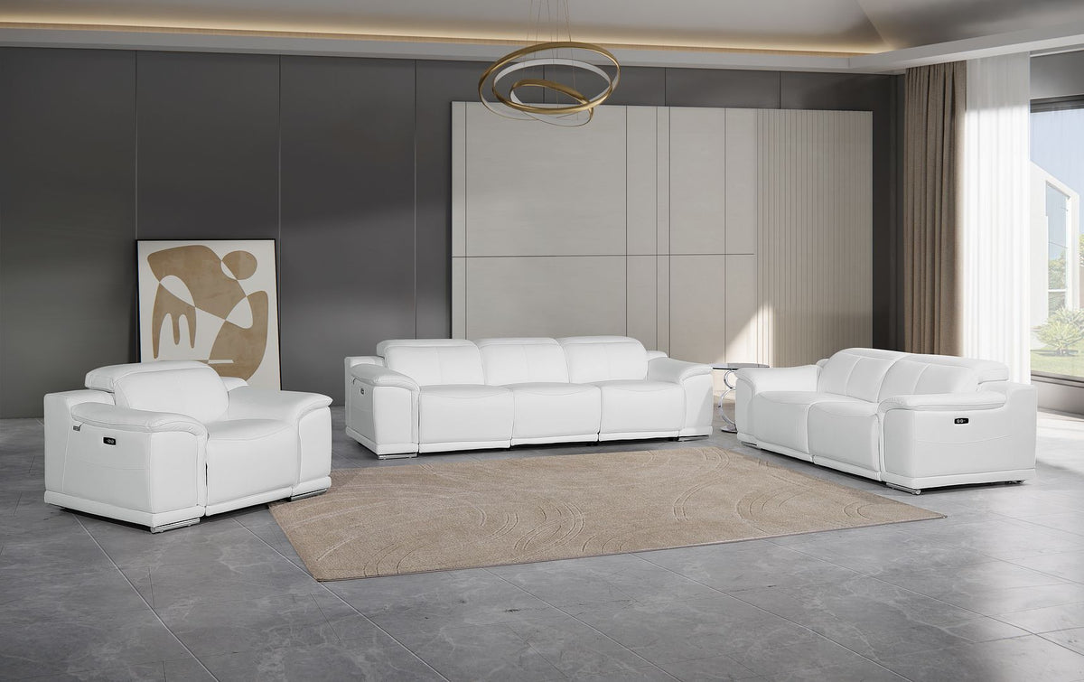 9762 Divanitalia 6-Piece Modular Power Reclining Sofa, Loveseat and Chair Set with 5 Power Recliners in Top Grain Italian Leather - White - SKU 9762-WHITE-6.5-HT-3PC