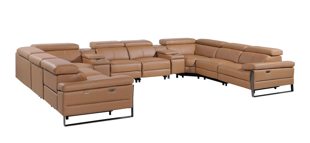 1246 Divanitalia 10-Piece U-Shaped Modular Power Reclining Sectional Sofa with 4 Power Recliners and Power Headrests - Top Grain Italian Leather