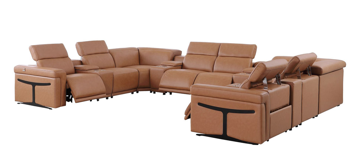 1126 Divanitalia 12-Piece U-Shaped Sectional Sofa in Top Grain Italian Leather with 4 Power Recliners & Power Headrests - Cognac - SKU 1126-COGNAC-12PC-4PWR-U-SECTIONAL-GROUP - view 5