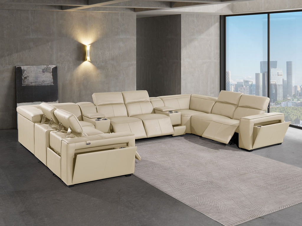 1224 Divanitalia 10-Piece U-Shaped Sectional Sofa in Top Grain Italian Leather with 4 Power Recliners & Power Headrests