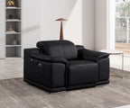 9762 Divanitalia Top Grain Italian Leather Power Reclining Chair with Adjustable Headrests - Black - SKU 9762-PWR-CH-BLACK