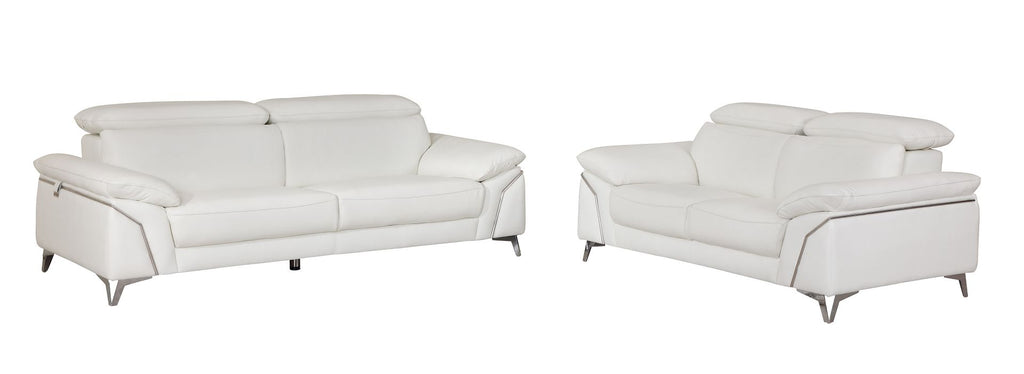 727 Divanitalia 2-Piece Sofa Set with Adjustable Headrest in Top-grain Italian Leather - White - SKU 727- WHITE 2PC (S/L) - GROUP - view 3