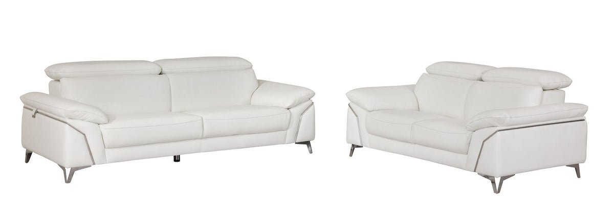 727 Divanitalia 2-Piece Sofa Set with Adjustable Headrest in Top-grain Italian Leather - White - SKU 727- WHITE 2PC (S/L) - GROUP - view 3