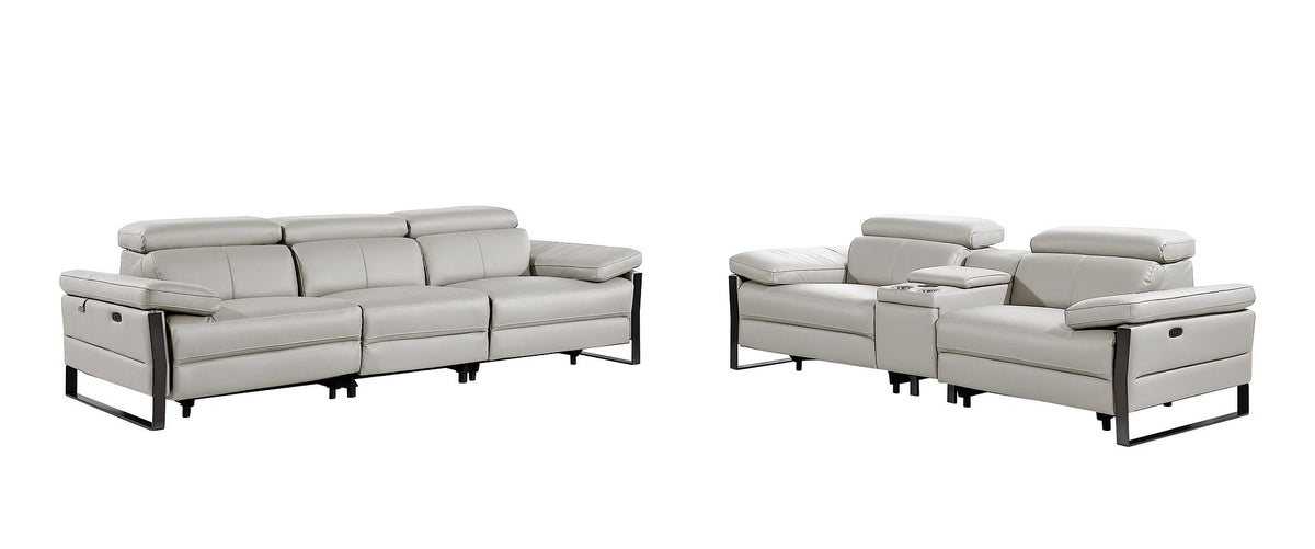 1246 Divanitalia Modular Power Triple Reclining Sofa and Console Loveseat Set with Power Headrests - Top Grain Italian Leather - Light Grey - SKU 1246-LT-GREY-6.5-HT-2PC - view 3
