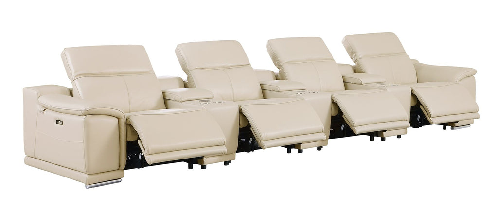 9762 Divanitalia 7-Piece Modular Top Grain Italian Leather Power Reclining Sofa with 4 Power Recliners