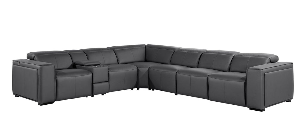 1224 Divanitalia 7-Piece L-Shaped Sectional Sofa in Top Grain Italian Leather with 4 Power Recliners & Power Headrests