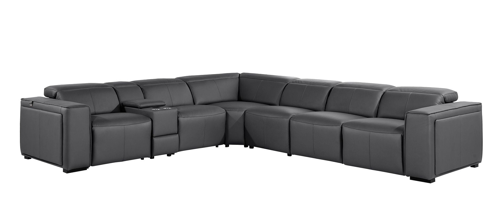 1224 Divanitalia 7-Piece L-Shaped Sectional Sofa in Top Grain Italian Leather with 4 Power Recliners & Power Headrests