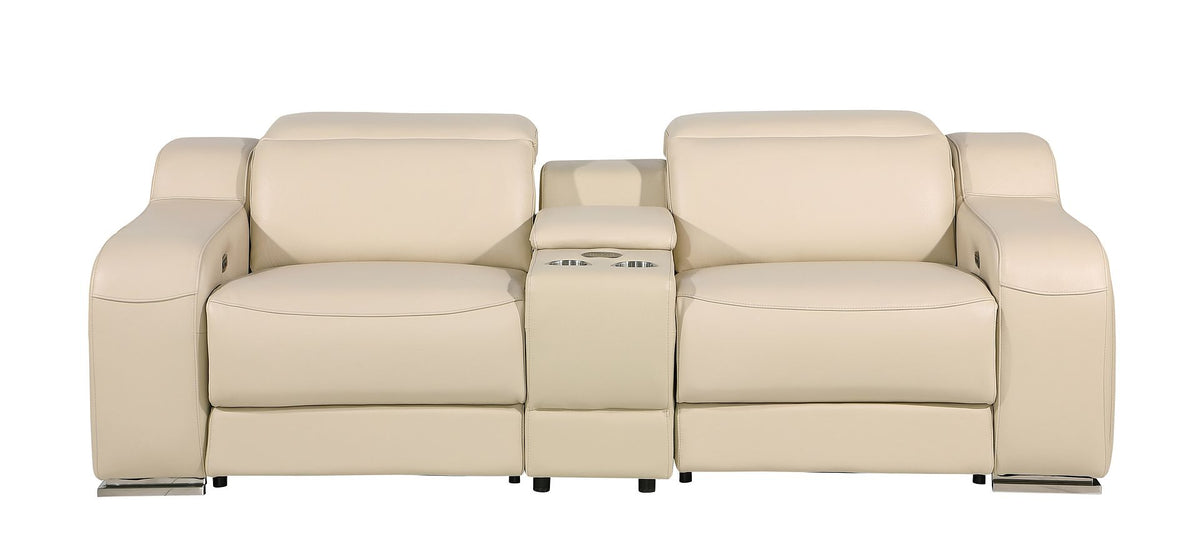 1116 DivanItalia 6-Piece Modular Power Reclining Sofa and Console Loveseat Set in Top Grain Italian Leather with 5 Power Recliners & Power Headrests - Beige - SKU 1116-BEIGE-6.5-HT - view 9