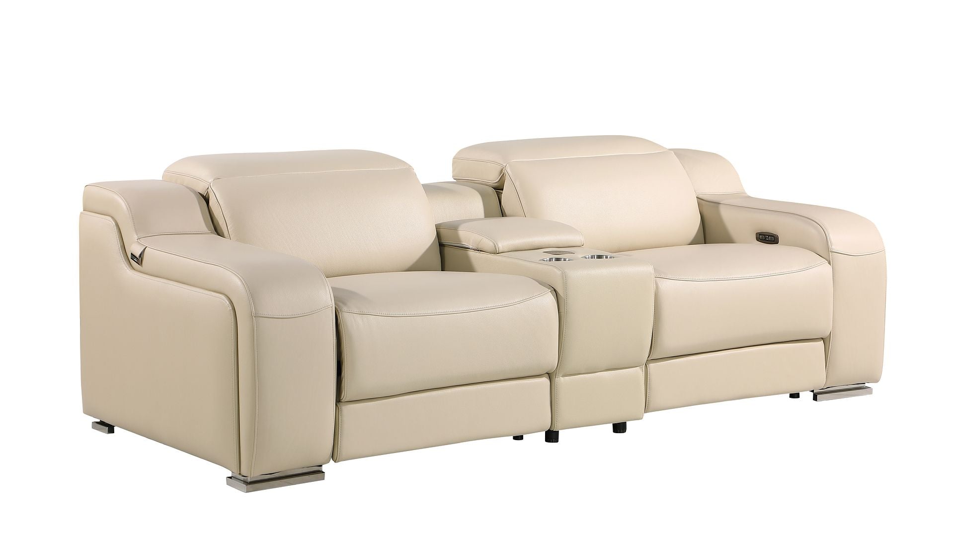 1116 Divanitalia 3-Piece Modular Power Reclining Console Loveseat in Top Grain Italian Leather with 2 Power Recliners & Power Headrests