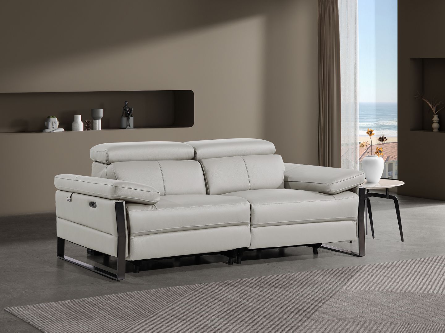 1246 Divanitalia Top Grain Italian Leather Loveseat with Power Headrest - Light Grey - SKU 1246-LT-GREY-2.2-HT