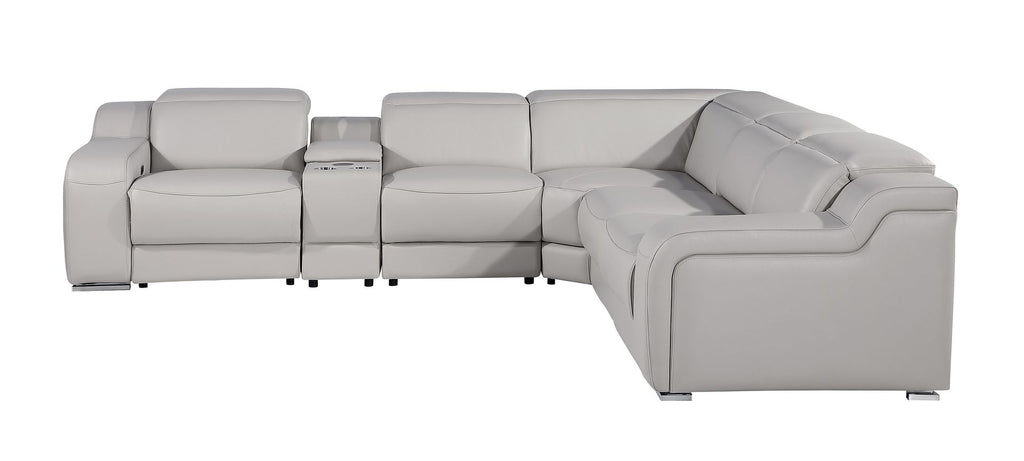 1116 Divanitalia 6-Piece L-Shaped Sectional Sofa in Top Grain Italian Leather with 3 Power Recliners & Power Headrests - Light Grey - SKU 1116-LT-GREY-6PC-3PWR-SECTIONAL- GROUP - view 4