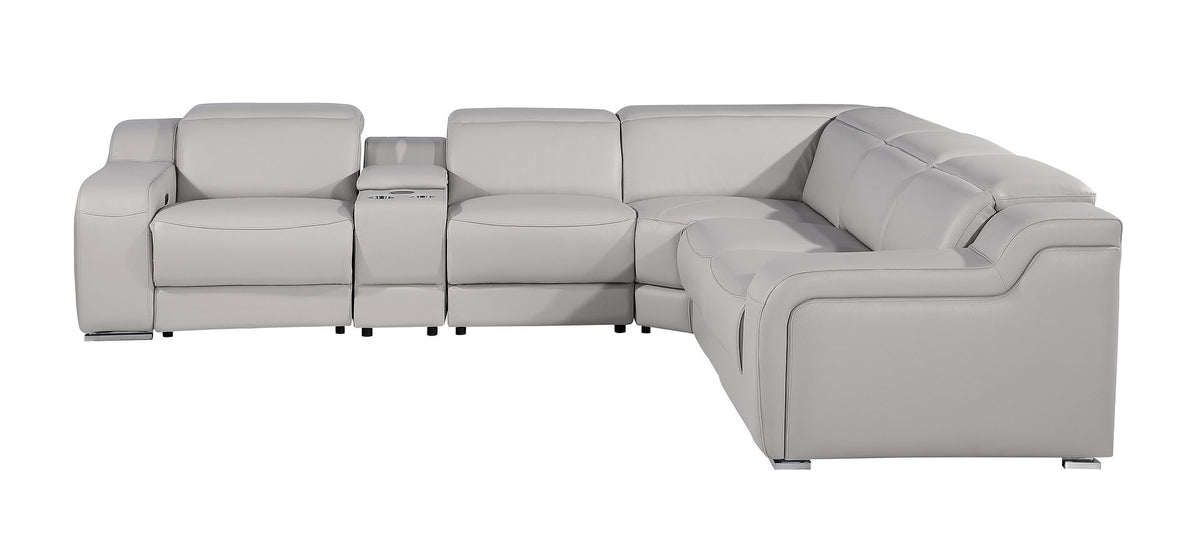1116 Divanitalia 6-Piece L-Shaped Sectional Sofa in Top Grain Italian Leather with 3 Power Recliners & Power Headrests - Light Grey - SKU 1116-LT-GREY-6PC-3PWR-SECTIONAL- GROUP - view 4