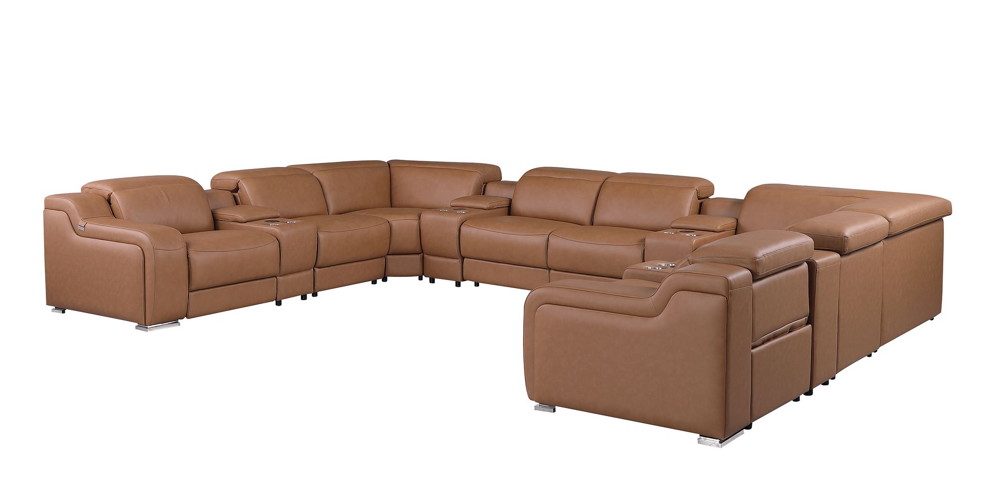 1116 Divanitalia 12-Piece U-Shaped Sectional Sofa in Top Grain Italian Leather with 4 Power Recliners & Power Headrests