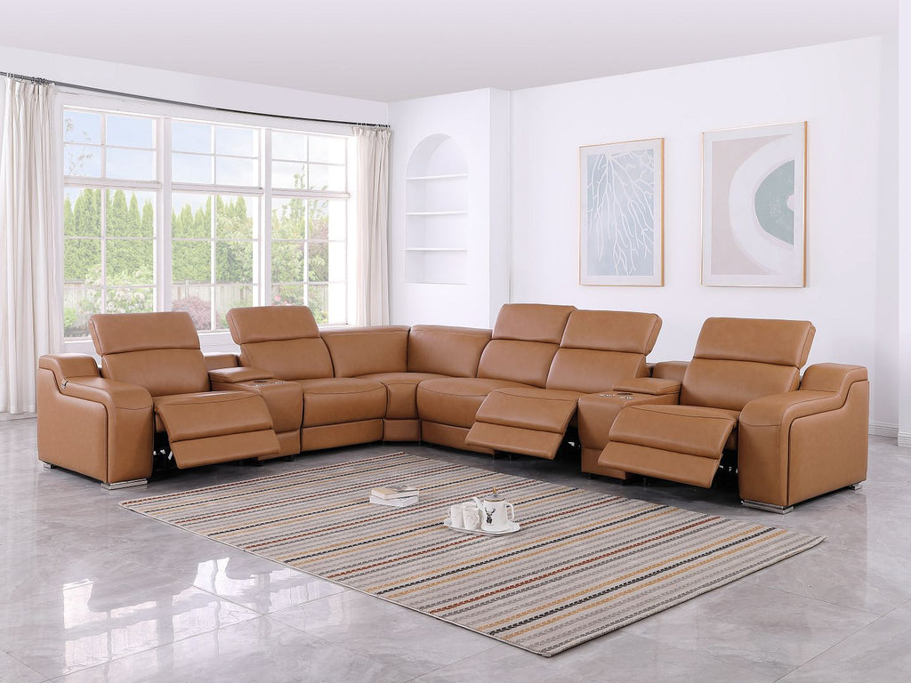 1116 Divanitalia 8-Piece L-Shaped Sectional Sofa in Top Grain Italian Leather with 3 Power Recliners & Power Headrests