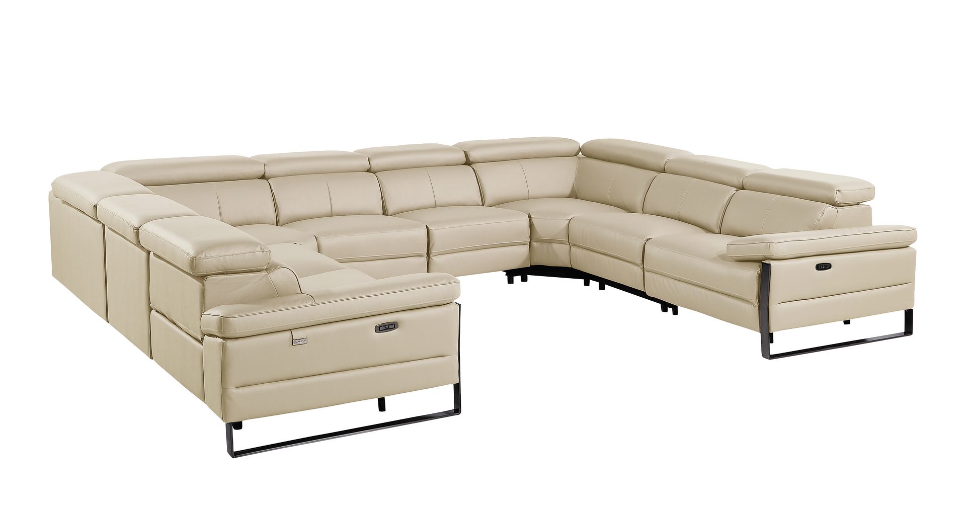 1246 Divanitalia 8-Piece U-Shaped Modular Power Reclining Sectional Sofa with 4 Power Recliners and Power Headrests - Top Grain Italian Leather